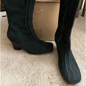 Timberland Tall Leather Wedge Heel Black Boot Womens 10 EXCELLENT CONDITION